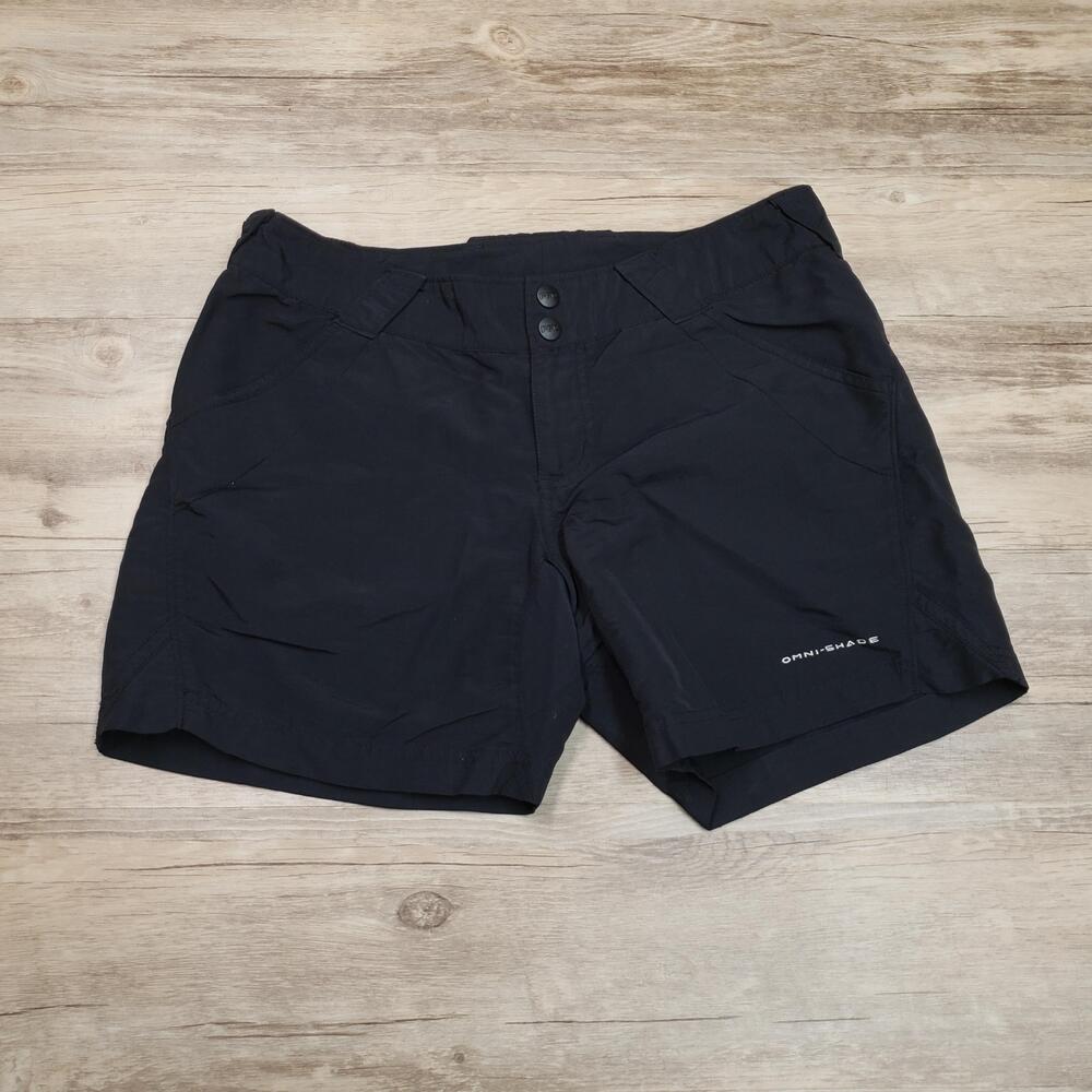 Columbia Shorts Womens Small Black Omni-Shade UPF Zip Pocket Hiking Nylon Trail
